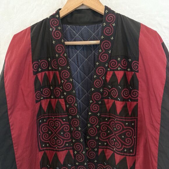 Handmade Quilt Jacket Red Black Patchwork Boho Festival Folk Art Large - Picture 3 of 11